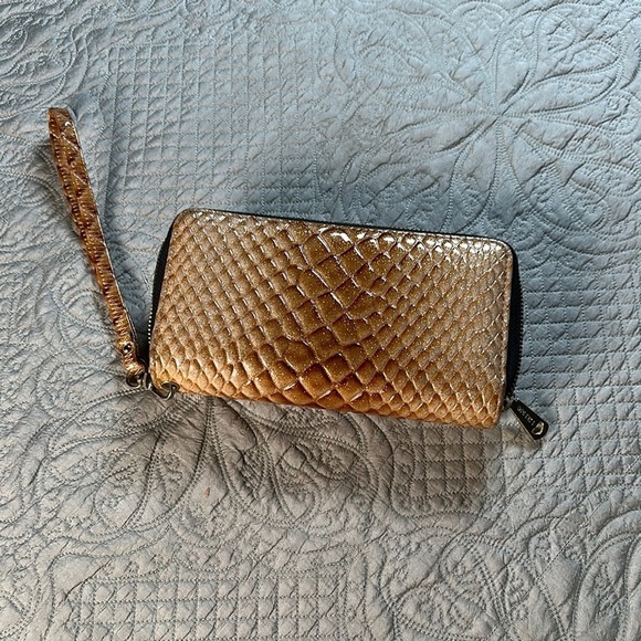 Gold Metallic Quilted Wristlet Clutch - Picture 1 of 6